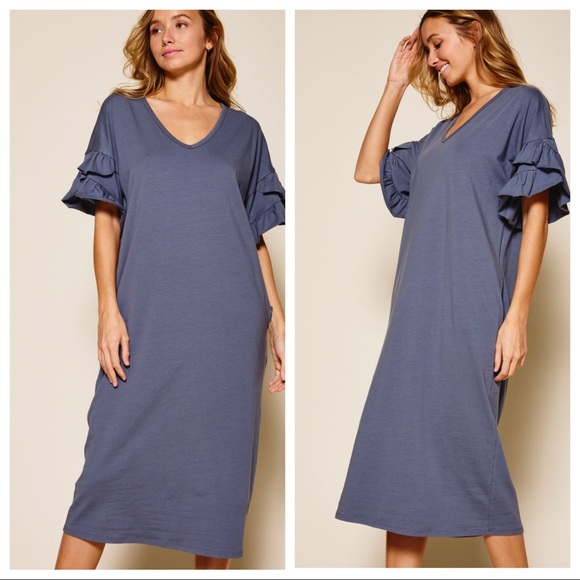 Double Ruffle Sleeve Midi Dress - Picture 4 of 4